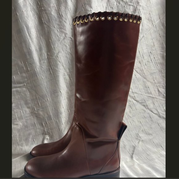 New See by Chloe brown lace trim leather boots sz 38 $450 - Picture 2 of 6